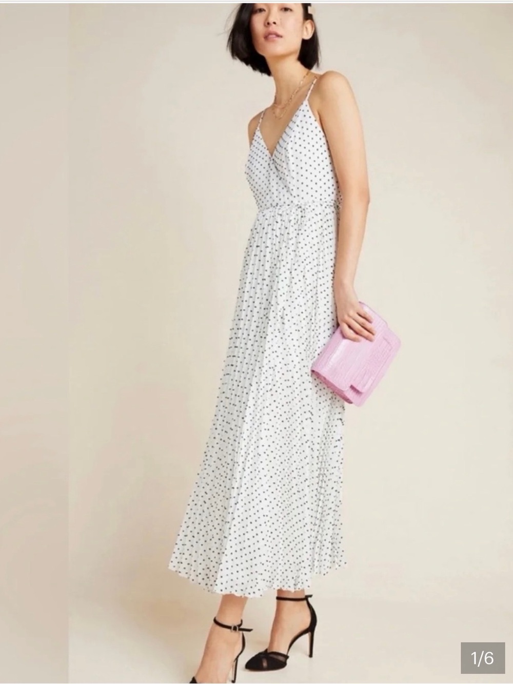 Anthropologie Daniel Rainn White Maxi Dress with Black Polka Dots